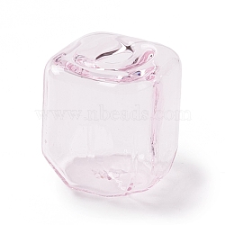 Handmade Blown Glass Bottles, for Glass Vial Pendants Making, Square, Pink, 16~16.5x14~15x14~14.5mm, Hole: 3.5~6mm(GLAA-B005-02I)