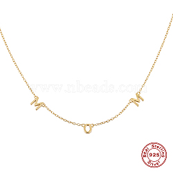 925 Sterling Silver Pendant Necklaces, Word Mom, for Mother's Day, Real 18K Gold Plated, 15.75 inch(40cm)(XJ6705-1)