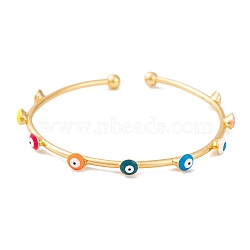 Adjustable Brass Colorful Enamel Evil Eye Open Cuff Bangles for Women, Real 18K Gold Plated, Evil Eye, 0.2~0.5cm, Inner Diameter: 2 inch(5.1cm)(BJEW-S147-18G-A)