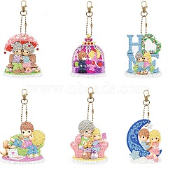 DIY Diamond Painting Keychain Kits, Including Acrylic Board, Keychain Clasp, Bead Chain, Resin Rhinestones Bag, Diamond Sticky Pen, Tray Plate and Glue Clay, Human, 110~150x70~100mm, 6pcs/set(DIAM-PW0010-67F)