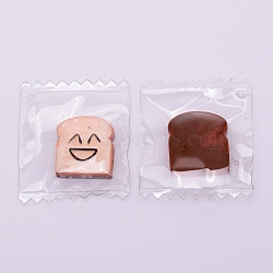 Resin Pendants, Imitation Food, with Clear Plastic Bags, Bread with Smiling Face, PeachPuff, 42x37.5x7mm, Hole: 2mm(RESI-TAC0004-02)