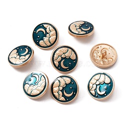 1-Hole Alloy Enamel Shank Buttons, Flat Round with Moon, Matte Light Gold, 20x7.5mm, Hole: 2mm(BUTT-WH0015-58A)