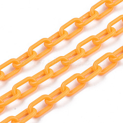 Handmade Opaque Acrylic Paperclip Chains, Drawn Elongated Cable Chains, Orange, 13x7.5x2mm, 19.88 inch(50.5cm)/strand(KY-S166-002J)