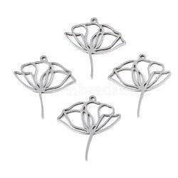 201 Stainless Steel Pendants, Lotus, Stainless Steel Color, 27.5x25x1.5mm, Hole: 1.4mm(STAS-N098-048P)