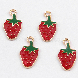 Alloy Enamel Pendants, Strawberry, Light Gold, 20x10mm(X-PALLOY-N0118-251)