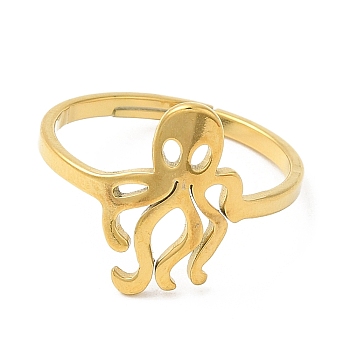 304 Stainless Steel Adjustable Rings, Octopus, Golden, US Size 6 1/4(16.7mm)