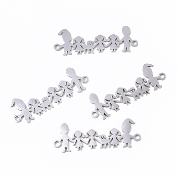 201 Stainless Steel Links connectors, Laser Cut, Family, Stainless Steel Color, 11x31x1mm, Hole: 1.5mm