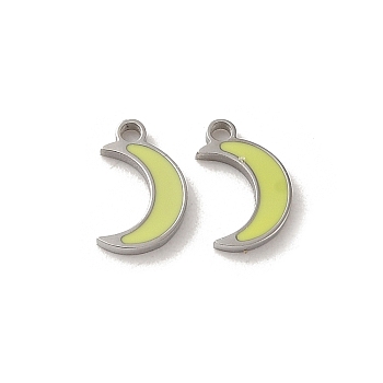 304 Stainless Steel Enamel Charms, Moon Charm, Stainless Steel Color, 8.5x5.5x1mm, Hole: 1mm