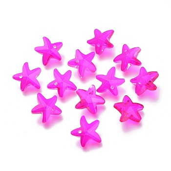 Faceted Glass Charms, Starfish, Deep Pink, 14x15x7mm, Hole: 1.4mm