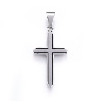 304 Stainless Steel Pendants, with Enamel, Cross, Stainless Steel Color, 36x19x3mm, Hole: 9x5mm