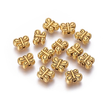 Tibetan Style Alloy Beads, Cadmium Free & Lead Free, Butterfly, Antique Golden, about 10.5mm long, 8mm wide, 4.5mm thick, hole: 1mm