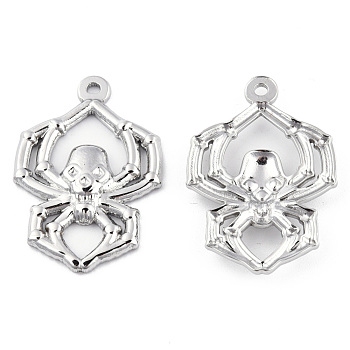 Halloween Theme 201 Stainless Steel Pendants, Spider Skull Charm, Stainless Steel Color, 29x20x3mm, Hole: 1.5mm