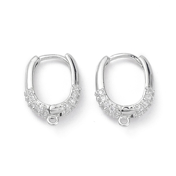 Brass Micro Pave Clear Cubic Zirconia Hoop Earring Findings, with Horizontal Loops, Platinum, 17x12.5x4mm, Hole: 1.2mm, Pin: 1mm