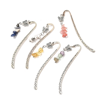 Natural & Synthetic Gemstone Zinc Alloy Bookmarks, with Tibetan Alloy Butterfly Beads, Iron Eye Pins, 304 Stainless Steel Jump Rings and Ball Heads Pins, 84mm