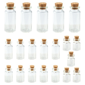 20Pcs 4 Styles Glass Jar Bead Containers, Corked Wishing Bottles, Clear, 1.6~4x1.6~5cm, Capacity: 4~10ml(0.13~0.34 fl. oz), 5pcs/style