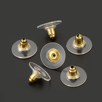 Brass Ear Nuts, Bullet Clutch Earring Backs with Pad, for Droopy Ears, with Plastic, Golden, 11.5x11.5x6.5mm, Hole: 1mm