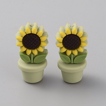 Sunflower Flowerpot Food Grade Eco-Friendly Silicone Beads, Chewing Beads For Teethers, DIY Nursing Necklaces Making, Dark Sea Green, 30x15x14mm, Hole: 2mm