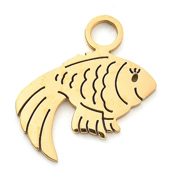 304 Stainless Steel Pendants, Laser Cut, Fish Charm, Real 18K Gold Plated, 16.5x17.5x1mm, Hole: 2.5mm