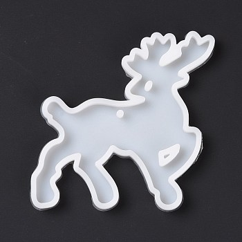 Christmas Reindeer Pendant Silicone Molds, Resin Casting Molds, for UV Resin, Epoxy Resin Craft Making, White, 81x86x6mm, Hole: 3mm