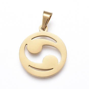 304 Stainless Steel Pendants, Laser Cut, Ring with Magatama, Golden, 18x16.5x1.1mm, Hole: 3x5mm
