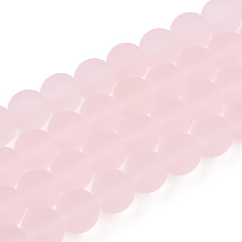 Transparent Glass Beads Strands, Frosted, Round, Pink, 8~8.5mm, Hole: 1.5mm, about 51~53pcs/strand, 14.96 inch~15.55 inch(38~39.7cm)