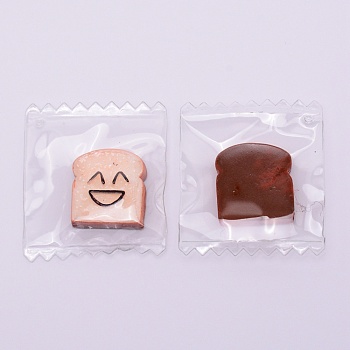Resin Pendants, Imitation Food, with Clear Plastic Bags, Bread with Smiling Face, PeachPuff, 42x37.5x7mm, Hole: 2mm