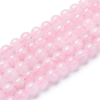 Natural Rose Quartz Beads Strands, Round, 6~6.5mm, Hole: 1mm, about 63pcs/strand, 15.5 inch