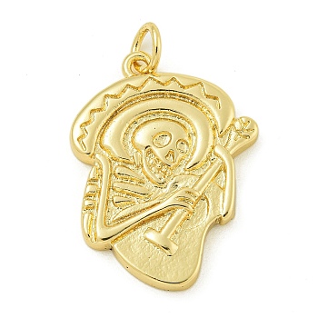 Halloween Theme Rack Plating Brass Pendants, with Jump Ring, Long-Lasting Plated, Lead Free & Cadmium Free, Real 18K Gold Plated, Skull, 25x18x3mm, Hole: 3.5mm