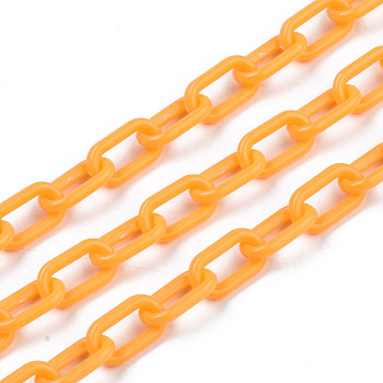 Handmade Opaque Acrylic Paperclip Chains, Drawn Elongated Cable Chains, Orange, 13x7.5x2mm, 19.88 inch(50.5cm)/strand
