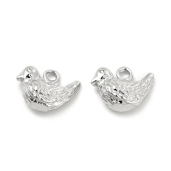 Brass Charms, Bird Charm, Real Platinum Plated, 7x10x4mm, Hole: 1.6mm