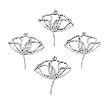 201 Stainless Steel Pendants, Lotus, Stainless Steel Color, 27.5x25x1.5mm, Hole: 1.4mm