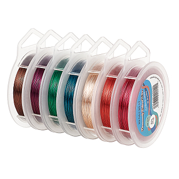 Round Copper Wire for Jewelry Making, with Spool, Mixed Color, 0.3mm, about 328.08 Feet(100m)/roll, 7 Colors, 1roll/color, 7 rolls/set