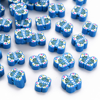Handmade Polymer Clay Beads, Butterfly, Dodger Blue, 6~8x9.5~11.5x4mm, Hole: 1.2mm