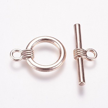 Alloy Ring Toggle Clasps, Long-Lasting Plated, Rose Gold, Ring: 20x15x2mm, Hole: 2.5mm, Bar: 26x9x3mm, Hole: 3mm