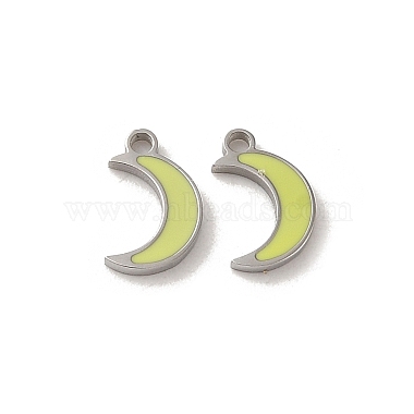 Stainless Steel Color Yellow Green Moon Stainless Steel+Enamel Charms