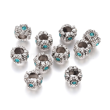 9mm Rondelle Alloy+Rhinestone European Beads