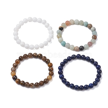 4Pcs Constellation 8mm Round Natural Lapis Lazuli & Malaysia Jade & Flower Amazonite & Yellow Tiger Eye Beaded Stretch Bracelets for Women(BJEW-JB10638)-4