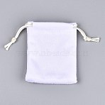 Velvet Jewelry Drawstring Storage Pouches, Rectangle, White, 8.5~9.2x6.8~7.2x0.3~0.4cm(TP-Q001-01D)