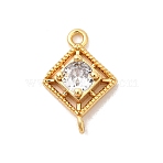 Brass Pave Clear Cubic Zirconia Rhombus Connector Charms, Nickel Free, Real 18K Gold Plated, 14x10x3.5mm, Hole: 1.2mm(KK-P340-43G)