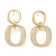 Rack Plating Brass Double Oval Dangle Stud Earrings with Cubic Zirconia, Lead Free & Cadmium Free, Real 18K Gold Plated, 30mm(EJEW-D064-07G)