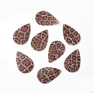 PU Leather Big Pendants, teardrop, Leopard Print Pattern, Colorful, 56x36x1.8mm, Hole: 2mm(X-FIND-G013-01D)