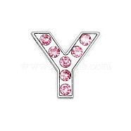 Glass Rhinestone Slide Charms, with Platinum Tone Alloy Finding, Mixed Color, Letter.Y, 12mm, Hole: 8x2mm(PALLOY-TAC0018-02-Y)