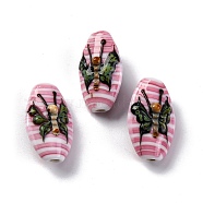 Oval Handmade Lampwork Beads , Butterfly, 26.5x15.5x16mm, Hole: 2.5mm(LAMP-G137-D07)