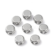 Brass Beads, with Rubber Inside, Slider Beads, Stopper Beads, Long-Lasting Plated, Flat Round, Platinum, 5.5x9x9mm, Hole: 1.6mm(KK-K165-38P)
