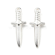 304 Stainless Steel Pendants, Dagger Charm, 925 Sterling Silver Plated, 24x9x4mm, Hole: 1.8mm(STAS-S116-159S)