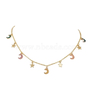 Moon & Star Alloy Enamel Charms Bib Necklaces, with Brass Chains, Golden, 17.76 inch(45.1cm)(NJEW-JN04577)