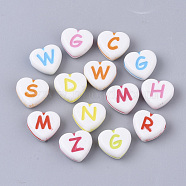 Craft Style Acrylic Beads, Horizontal Hole, Heart with Random Initial Letter, Mixed Color, 10x11x5mm, Hole: 1.8mm, about 1280pcs/500g(MACR-S299-046)