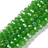 Baking Electroplate Glass Beads Strands, AB Color, Faceted, Round, Green, 8x6mm, Hole: 1mm, about 63~65pcs/strand, 15.75''(39~40cm)(DGLA-A039-J8mm-B11)