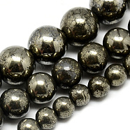 Natural Pyrite Beads Strands, Round, Dark Slate Gray, 6mm, Hole: 1mm, about 66pcs/strand, 16.3 inch(41.4cm)(G-S265-03-6mm)