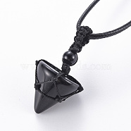 Natural Obsidian Cone Pendant Necklace, Full Wrapped Gemstone Pendant Necklace for Girl Women, Black, 30.7~31.73 inch(78~80.6cm)(NJEW-Q313-001D)
